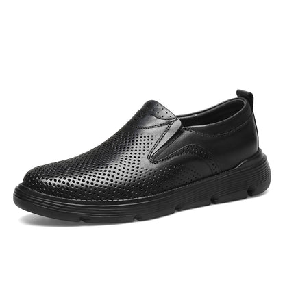 VILOCY Men's Hollow-out Business Casual Slip On Leather Shoes In Black