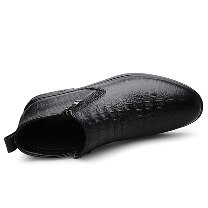 VILOCY Men's Croc Embossed Zip Leather Chelsea Ankle Boots In Black