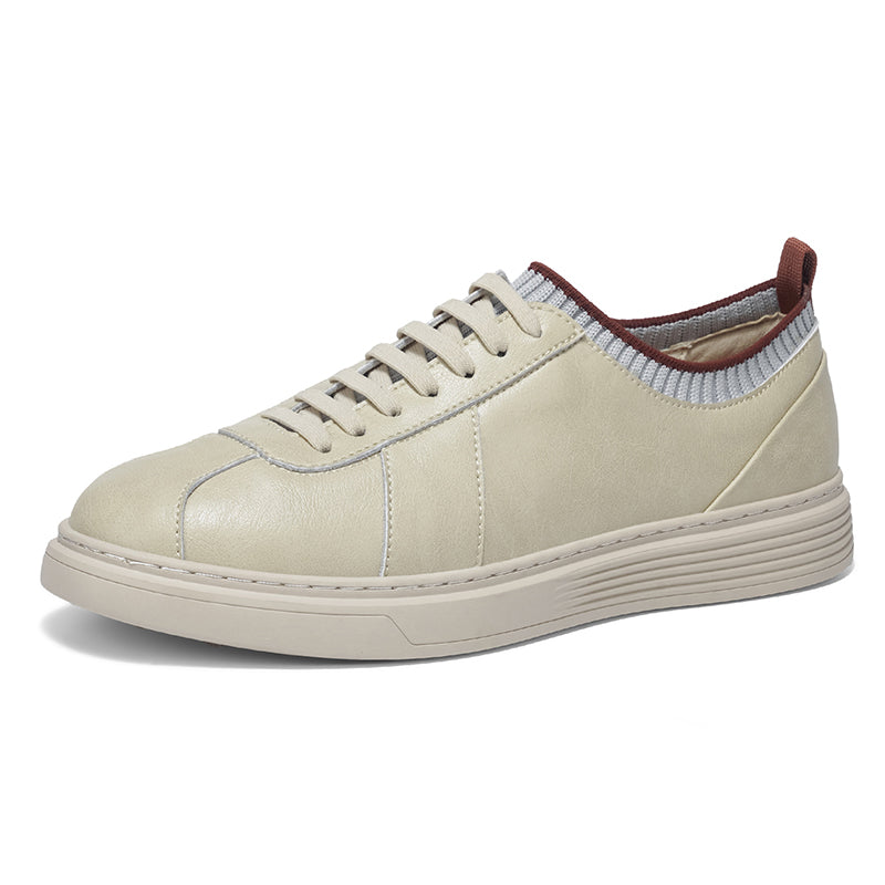 Men Knit Collar Lace‑up Casual Leather Sneakers