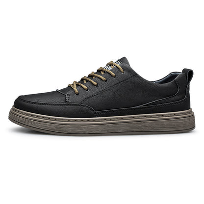Vilocy Men's Low-Tops Leather Platform Casual Board Sneakers In Black