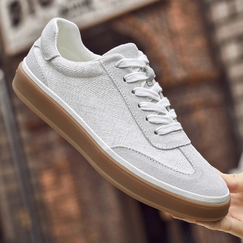 Mens Nubuck Suede Spliced Linen Low Top Casual Sneakers