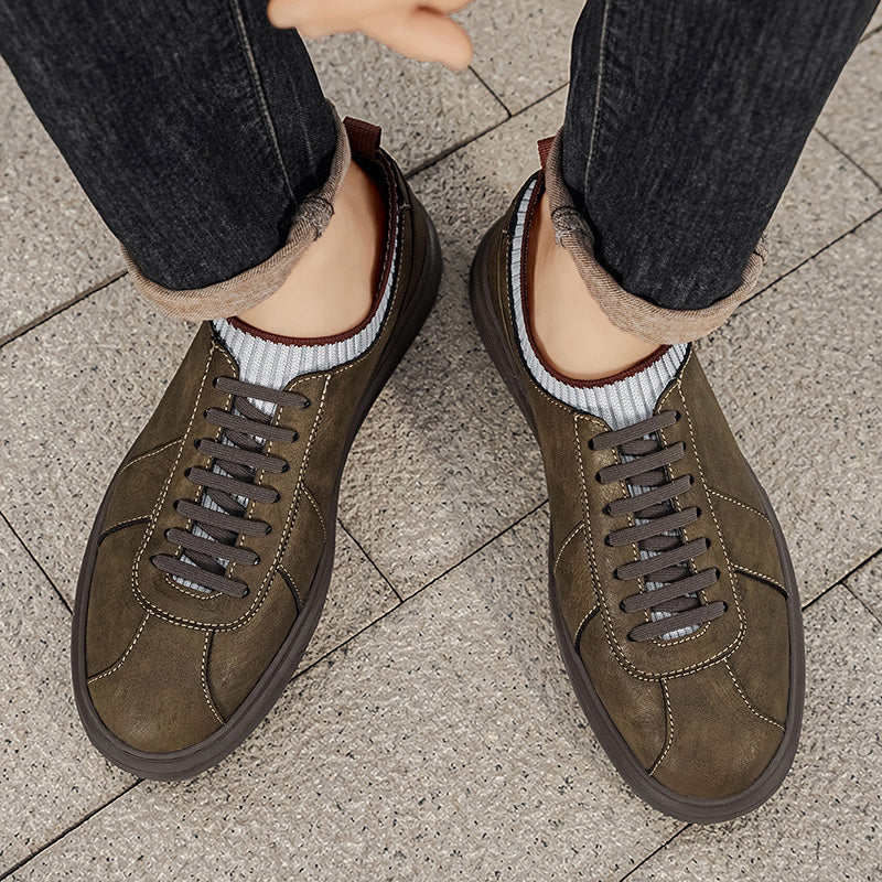 Men Knit Collar Lace‑up Casual Leather Sneakers