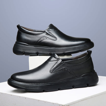 VILOCY Men's Business Casual Slip On Leather Shoes In Black