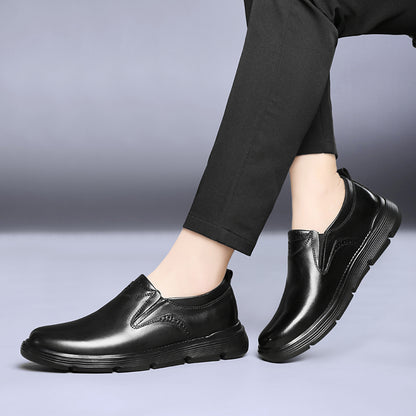 VILOCY Men's Business Casual Slip On Leather Shoes In Black
