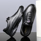 Men’s Rotary Buckle Black Leather Casual Sneakers