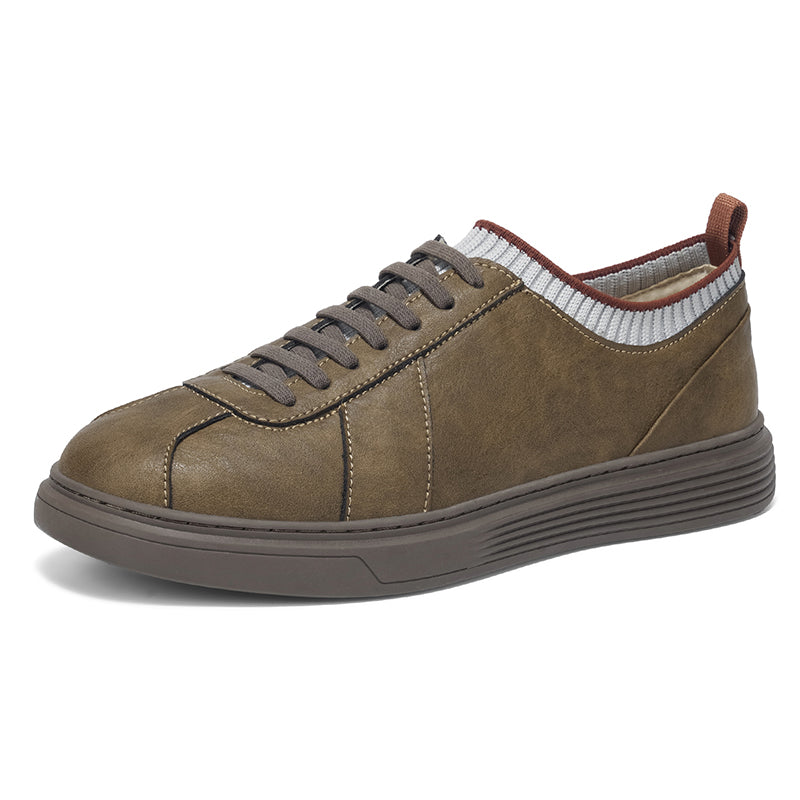 Men Knit Collar Lace‑up Casual Leather Sneakers