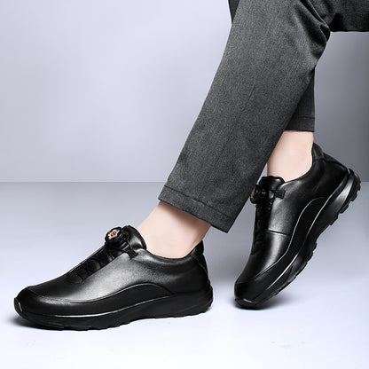 VILOCY Men’s Rotary Buckle Black Leather Casual Sneakers In Black