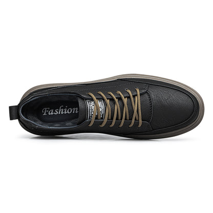Vilocy Men's Low-Tops Leather Platform Casual Board Sneakers In Black