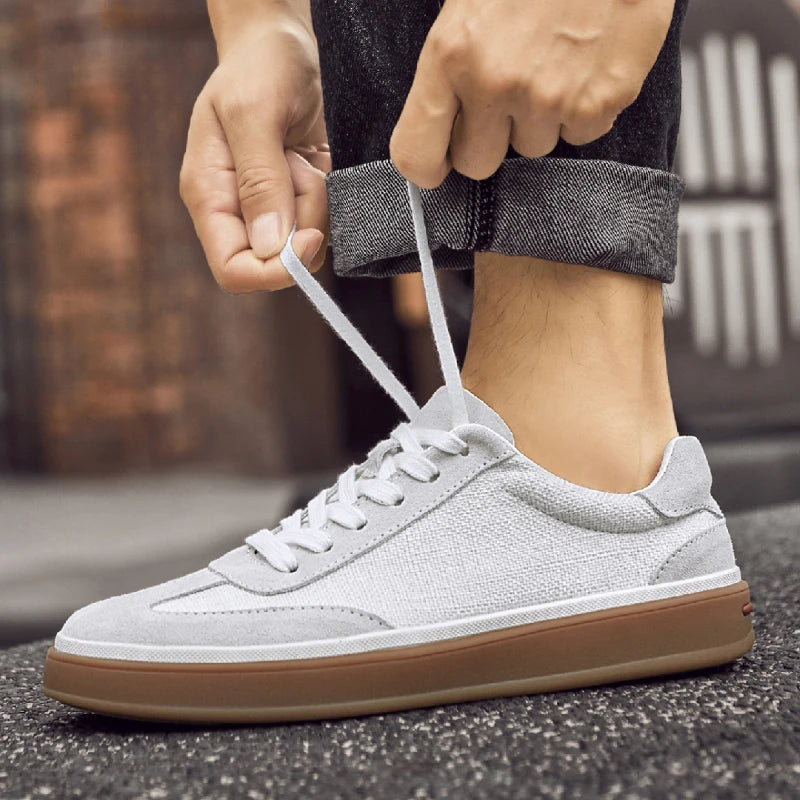 Mens Nubuck Suede Spliced Linen Low Top Casual Sneakers