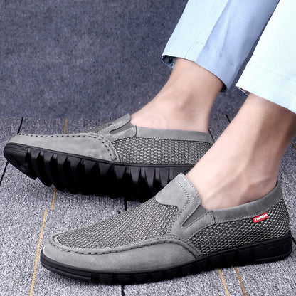 VILOCY Men's Breathable Mesh Slip On Driving Loafers In Grey