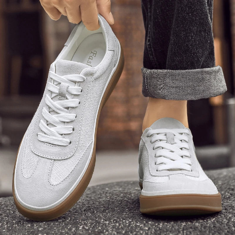 Mens Nubuck Suede Spliced Linen Low Top Casual Sneakers