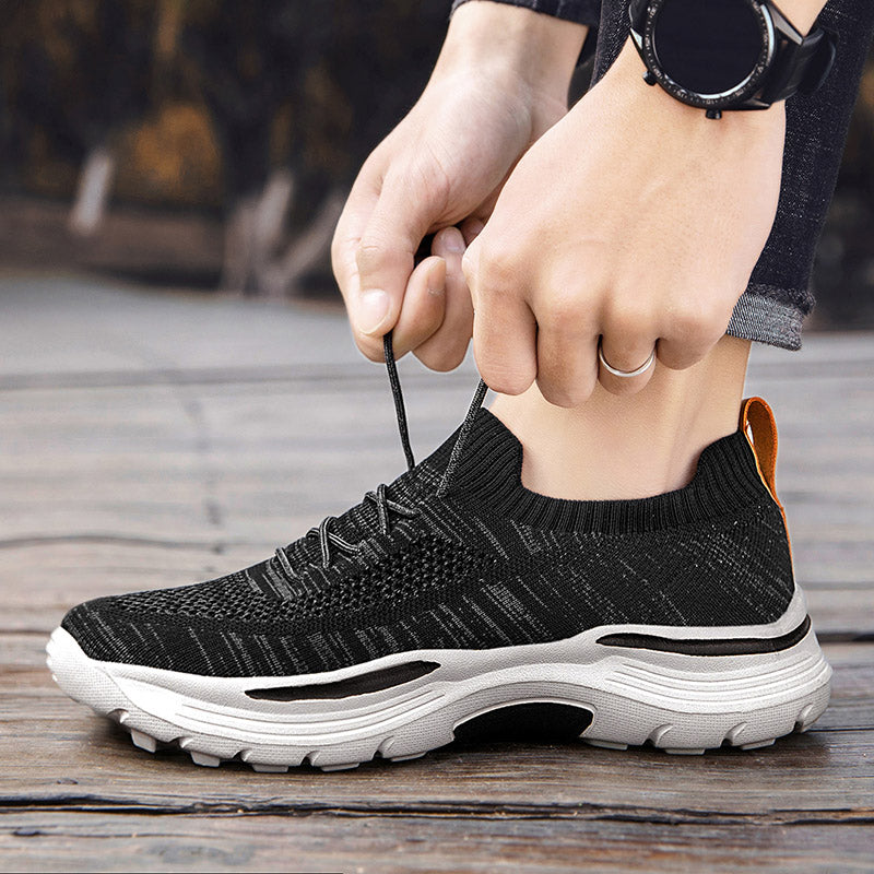 Vilocy Men's Fly Knit Lace Up Platform Walking Sneakers In Black