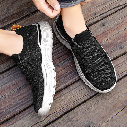 Vilocy Men's Fly Knit Lace Up Platform Walking Sneakers In Black