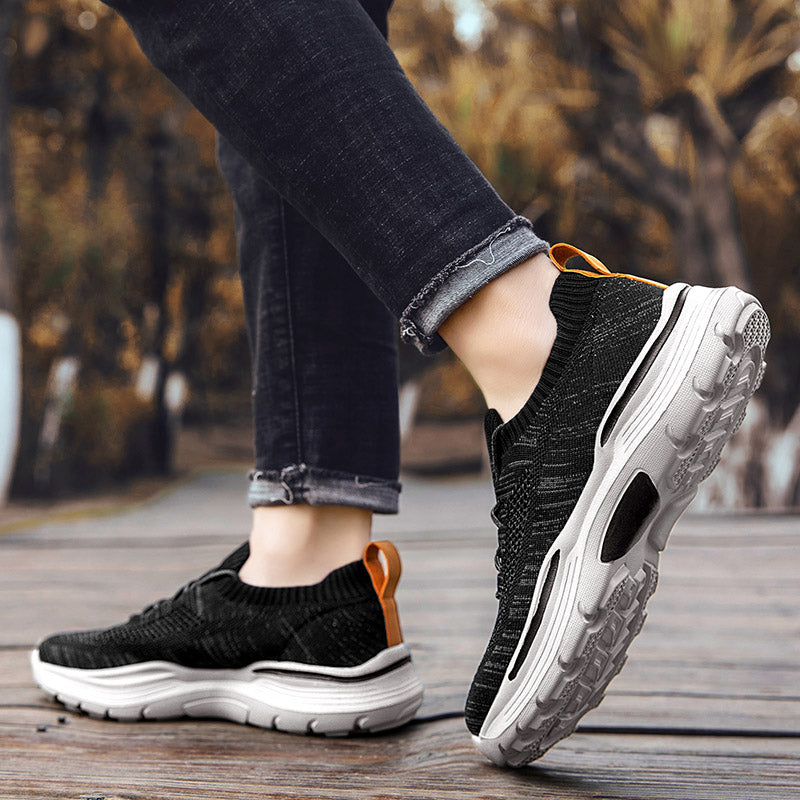 Vilocy Men's Fly Knit Lace Up Platform Walking Sneakers In Black