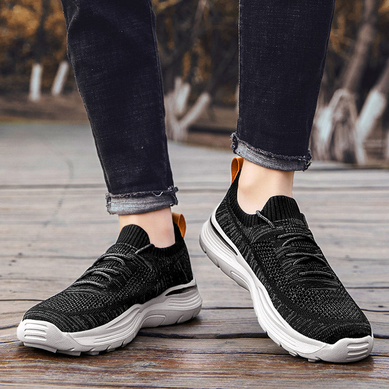 Vilocy Men's Fly Knit Lace Up Platform Walking Sneakers In Black