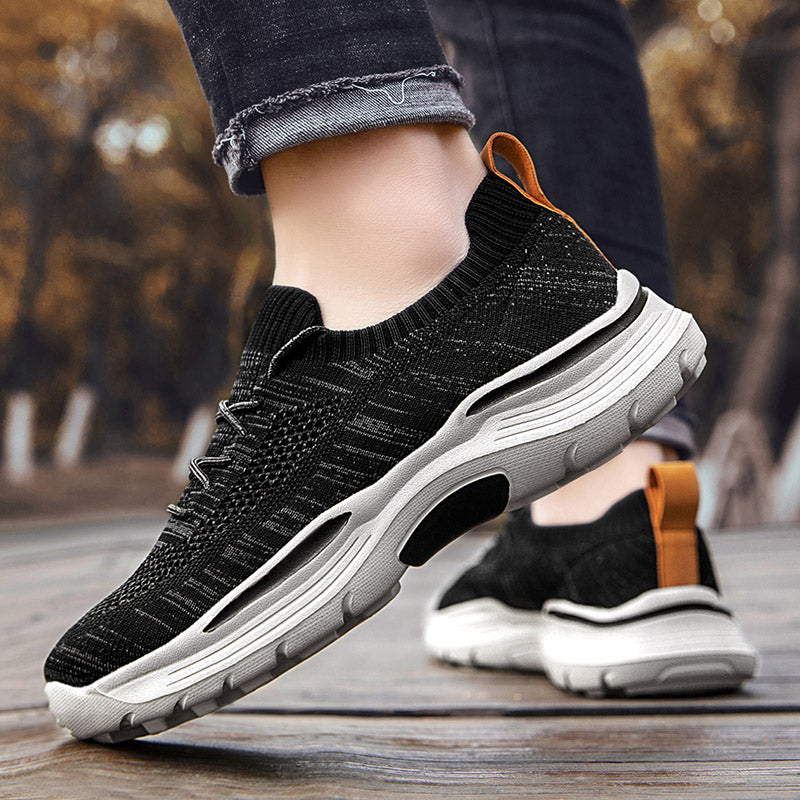 Vilocy Men's Fly Knit Lace Up Platform Walking Sneakers In Black