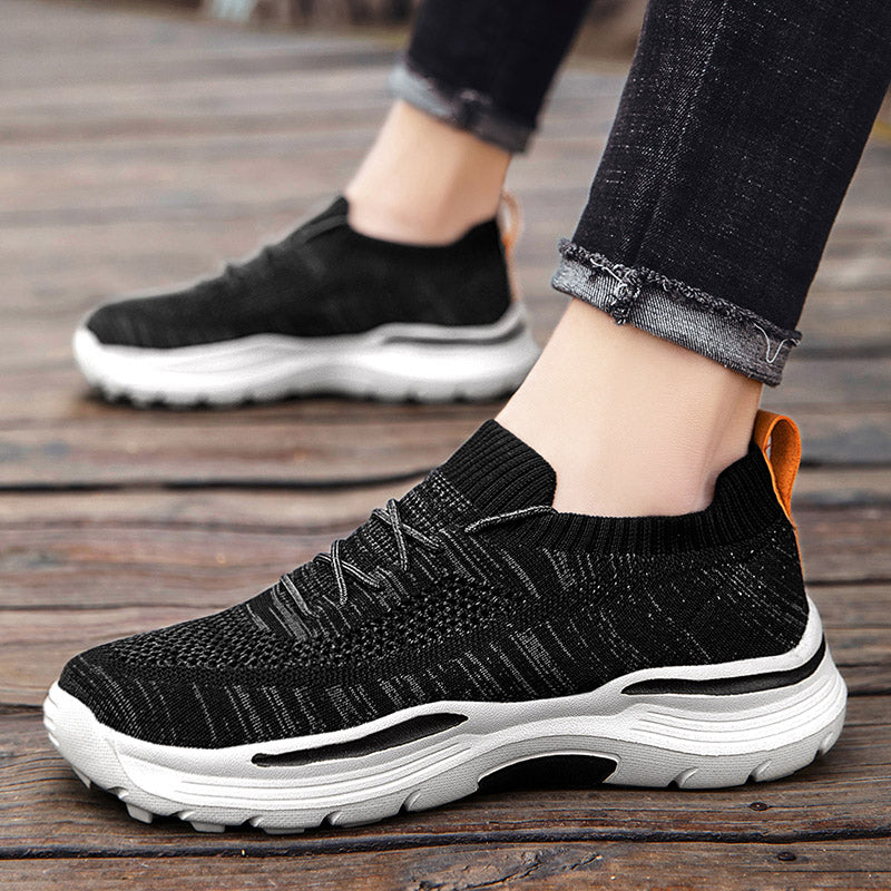 Vilocy Men's Fly Knit Lace Up Platform Walking Sneakers In Black
