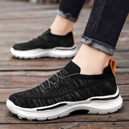 Vilocy Men's Fly Knit Lace Up Platform Walking Sneakers In Black
