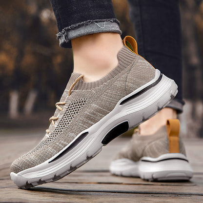 Vilocy Men's Fly Knit Lace Up Platform Walking Sneakers In Black