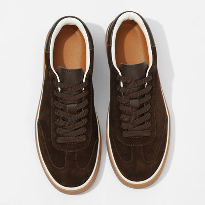 VILOCY Mens Suede Leather Low‑Top Casual Trainer Sneakers In Dark Brown