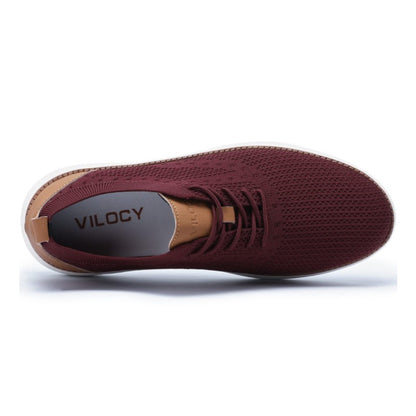 VILOCY - Men's Breathable Knit Lace Up Business Casual Oxford Shoes In Wine Red