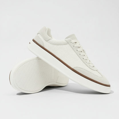 VILOCY Mens Breathable Linen & Nubuck Suede Low Top Casual Sneakers In White