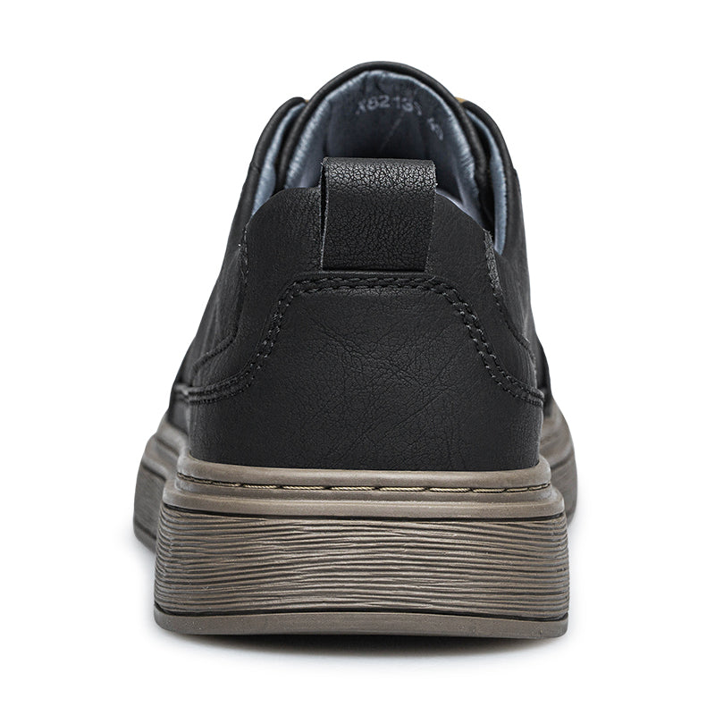 Vilocy Men's Low-Tops Leather Platform Casual Board Sneakers In Black