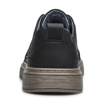 Vilocy Men's Low-Tops Leather Platform Casual Board Sneakers In Black