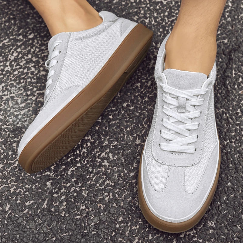 Mens Nubuck Suede Spliced Linen Low Top Casual Sneakers