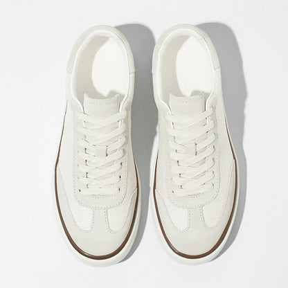 VILOCY Mens Breathable Linen & Nubuck Suede Low Top Casual Sneakers In White