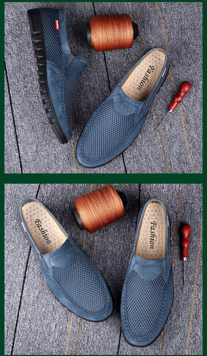 VILOCY Men's Breathable Mesh Slip On Driving Loafers In Blue