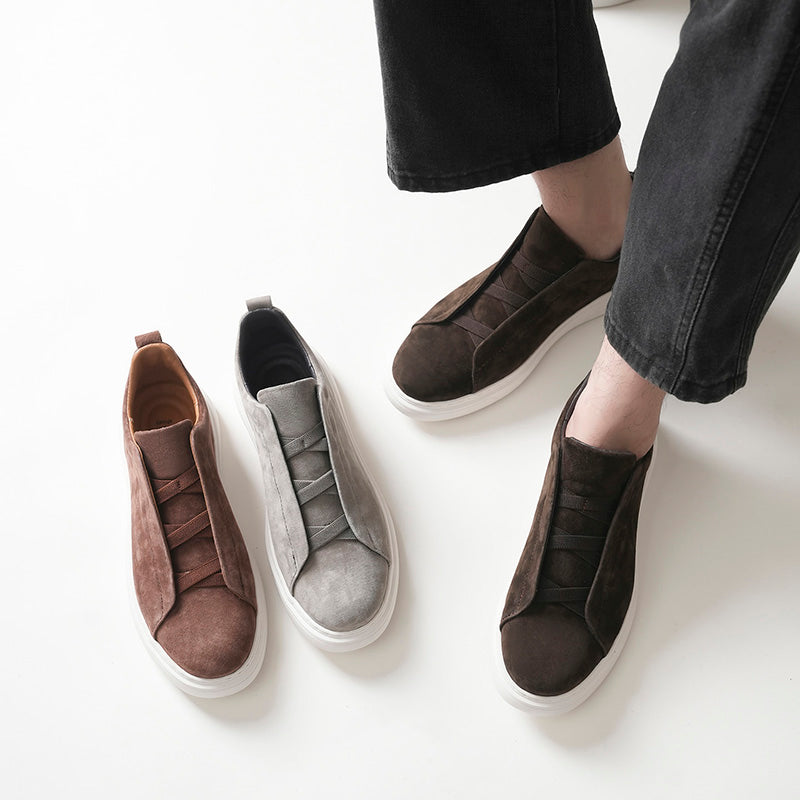 Mens Suede Slip‑On Low‑Top Casual Sneakers