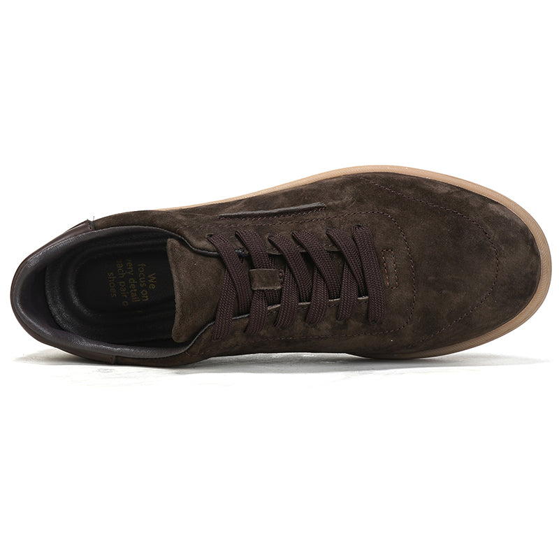 VILOCY Mens Suede Leather Low Top Casual Sneakers Dark Brown