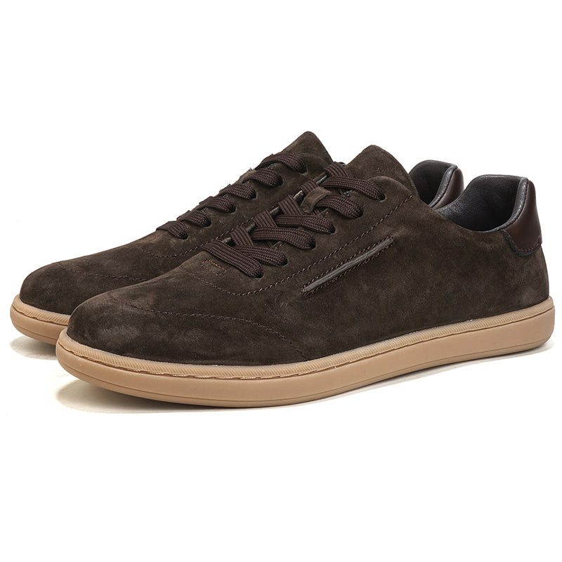 VILOCY Mens Suede Leather Low Top Casual Sneakers Dark Brown