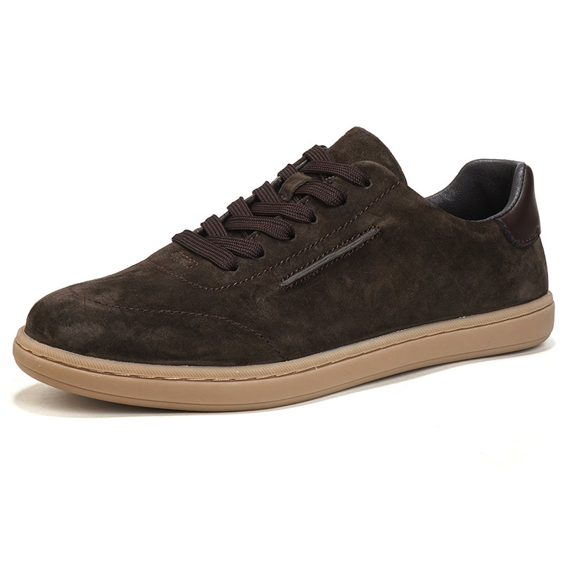 VILOCY Mens Suede Leather Low Top Casual Sneakers Dark Brown