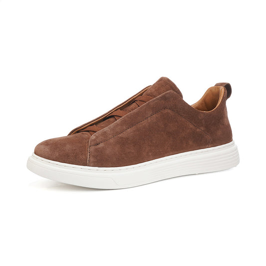 VILOCY Mens Suede Slip‑On Low‑Top Casual Sneakers In Brown