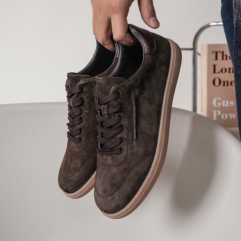 VILOCY Mens Suede Leather Low Top Casual Sneakers Dark Brown