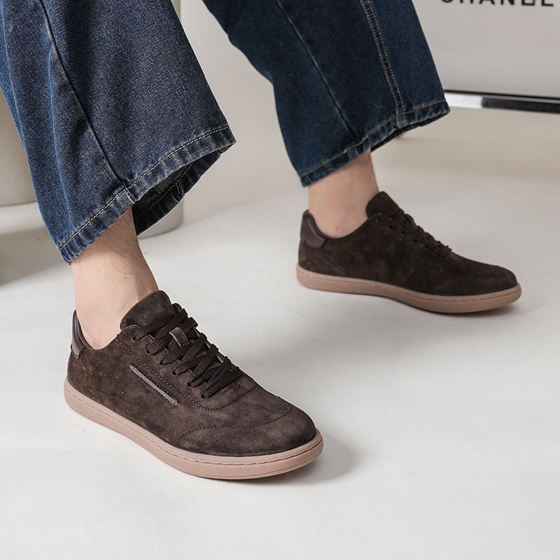 VILOCY Mens Suede Leather Low Top Casual Sneakers Dark Brown