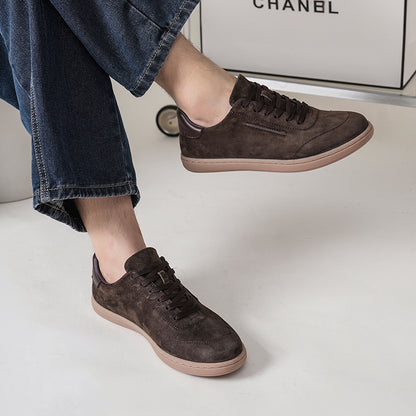 VILOCY Mens Suede Leather Low Top Casual Sneakers Dark Brown