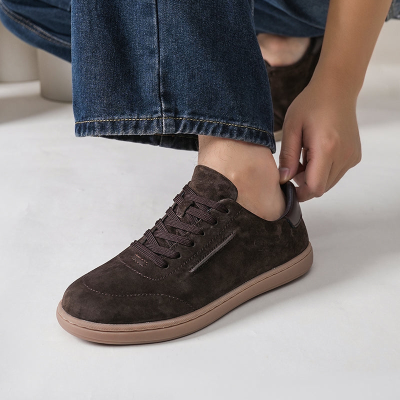 VILOCY Mens Suede Leather Low Top Casual Sneakers Dark Brown