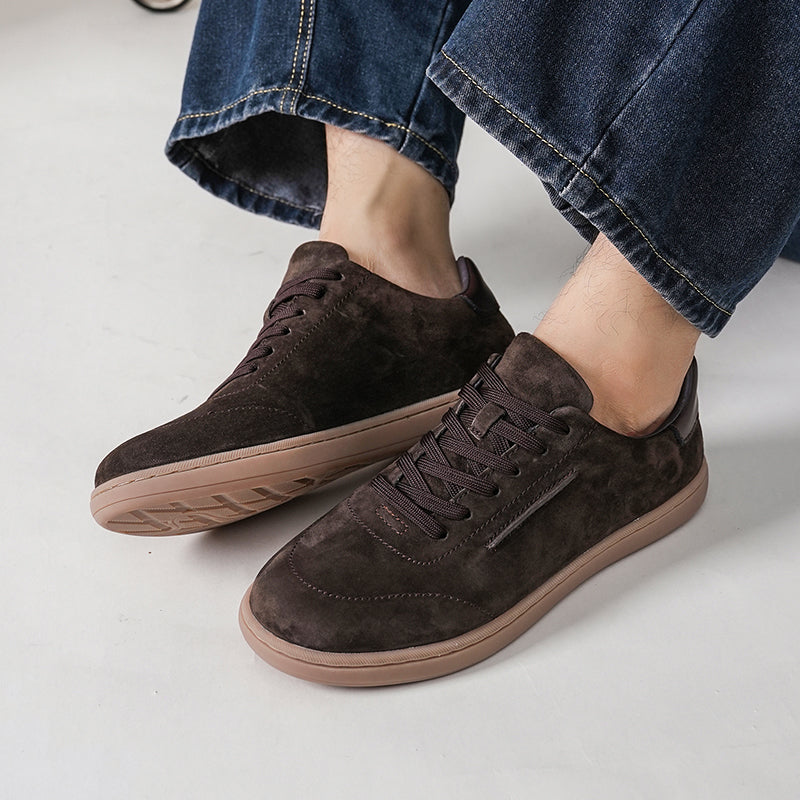VILOCY Mens Suede Leather Low Top Casual Sneakers Dark Brown