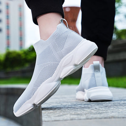 VILOCY Men's High Tops Fly Knit Slip On Sock Sneakers In Grey