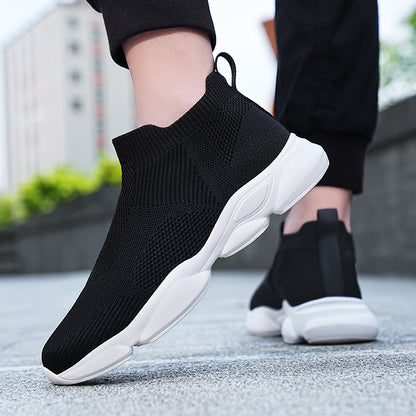 VILOCY Men's High Tops Fly Knit Slip On Sock Sneakers In Black