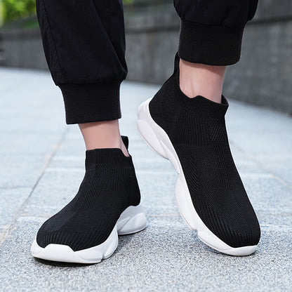 VILOCY Men's High Tops Fly Knit Slip On Sock Sneakers In Black