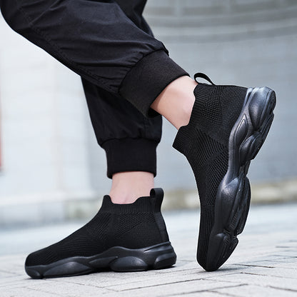 VILOCY Men's High Tops Fly Knit Slip On Sock Sneakers In Black