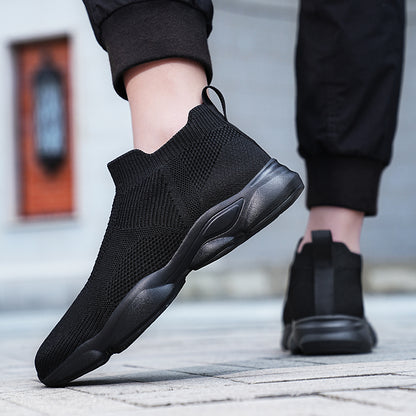 VILOCY Men's High Tops Fly Knit Slip On Sock Sneakers In Black