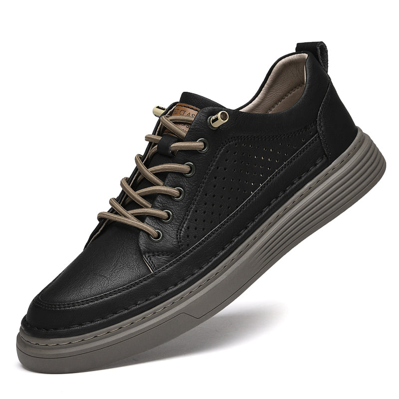 Men's Low-Tops Perforated Leather Platform Casual Oxford Shoes