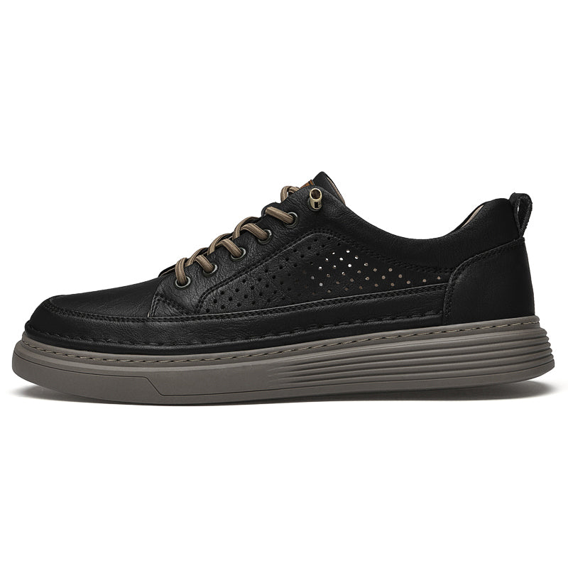Men's Low-Tops Perforated Leather Platform Casual Oxford Shoes