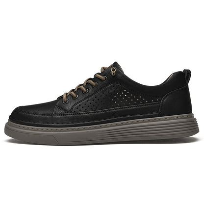 VILOCY Men's Low-Tops Perforated Leather Platform Casual Oxford Shoes Black