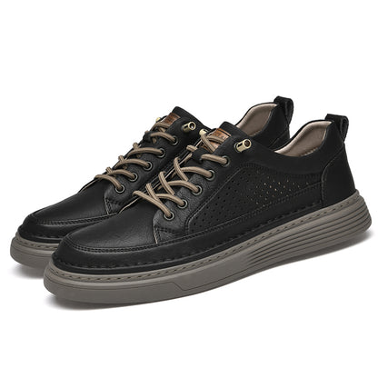 VILOCY Men's Low-Tops Perforated Leather Platform Casual Oxford Shoes Black